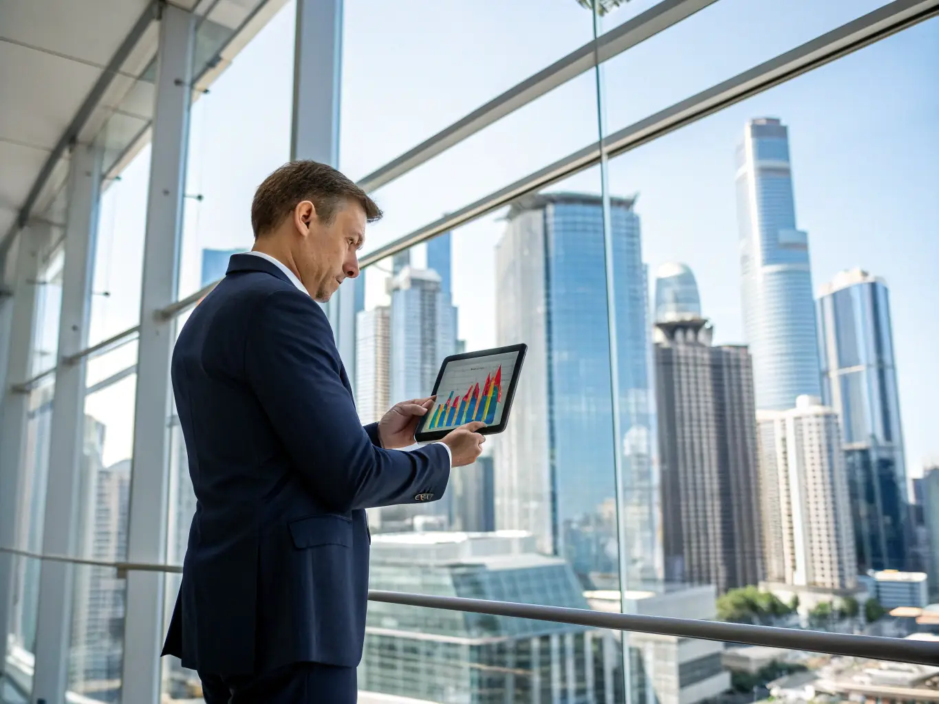 A consultant from Shell Recharge is depicted advising a business owner on the best charging solutions for their commercial property, using a tablet to display energy usage data.