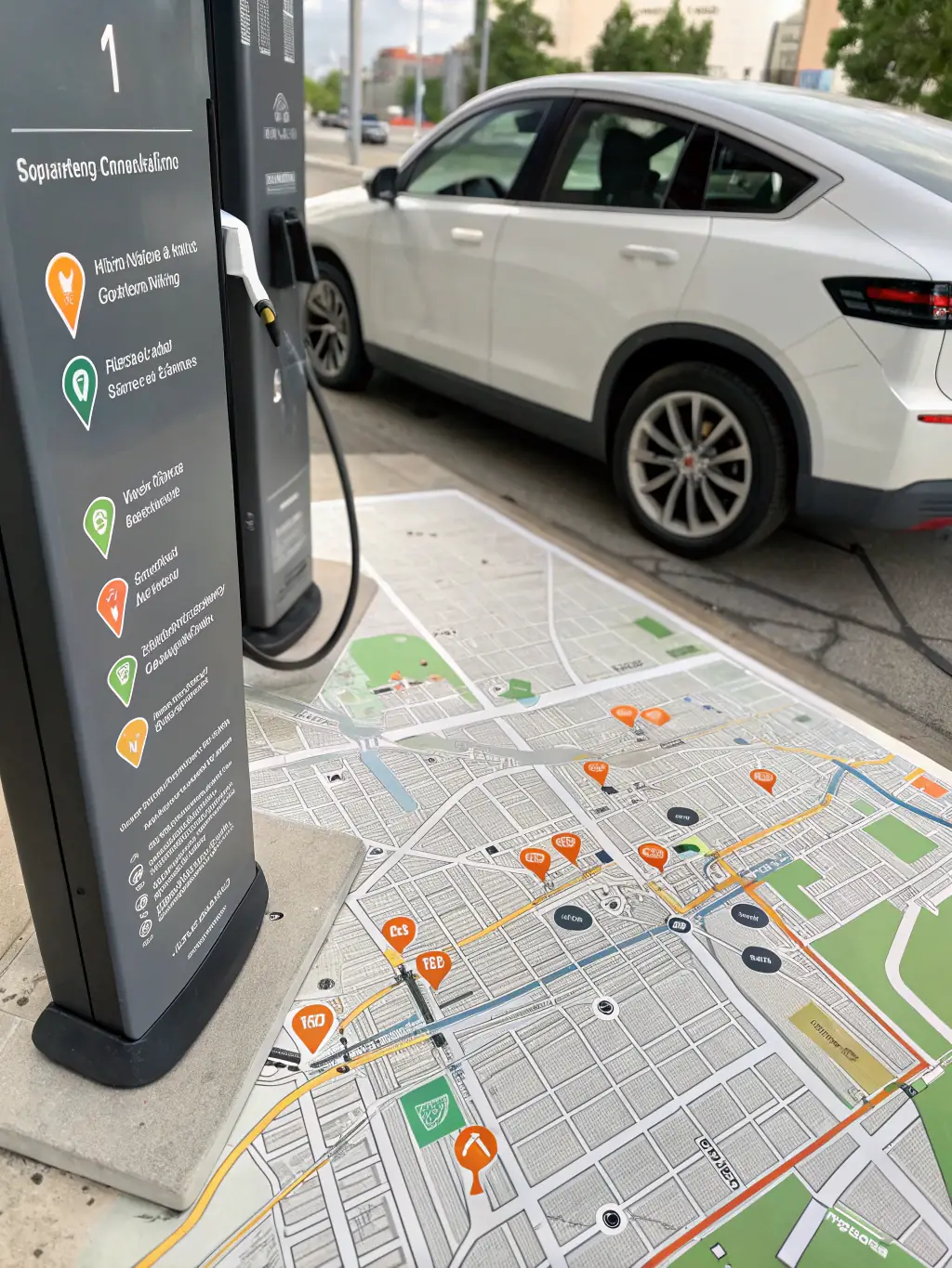 A map highlighting Europe, Southeast Asia, Africa, and the Middle East, with charging station icons marking key locations, illustrating global reach.